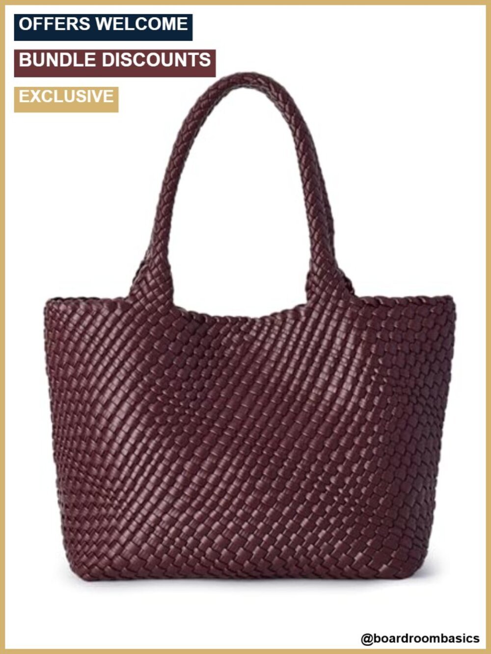 Woven Top Handle Shoulder Tote Bag, Faux Leather Shopper, Vegan Leather